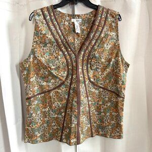 TINT Women Top Size XL Babydoll Retro Ditsy Floral Boho Peasant Beachy Y2K 17939